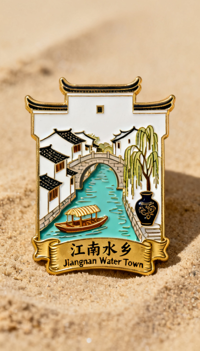 Chinese Ancient Town Enamel Pin Design preview image