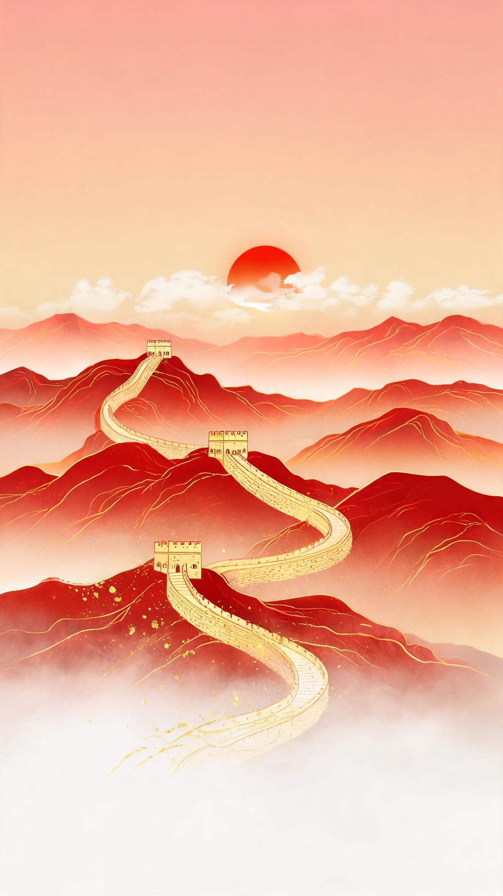 Great Wall Golden Line Sunset Illustration preview image