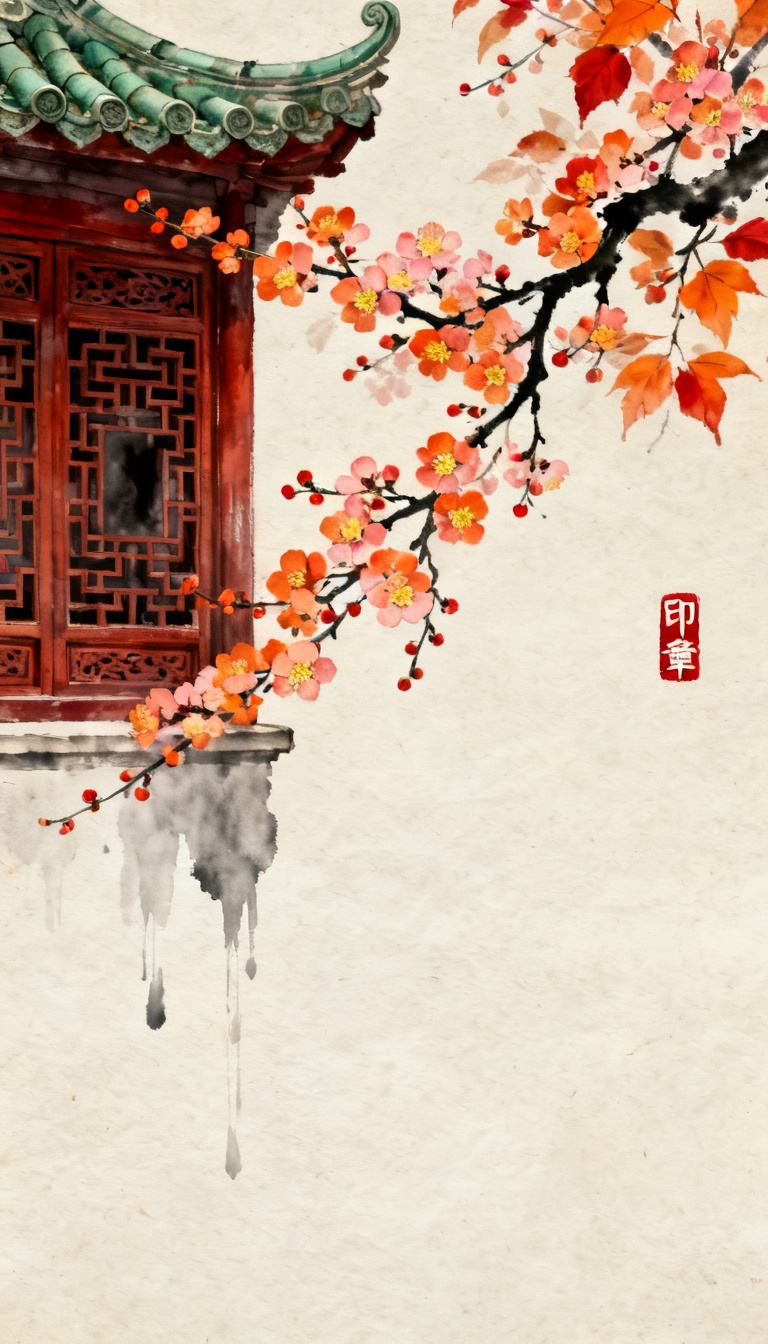 Ink Wash Window with Plum Blossom preview image
