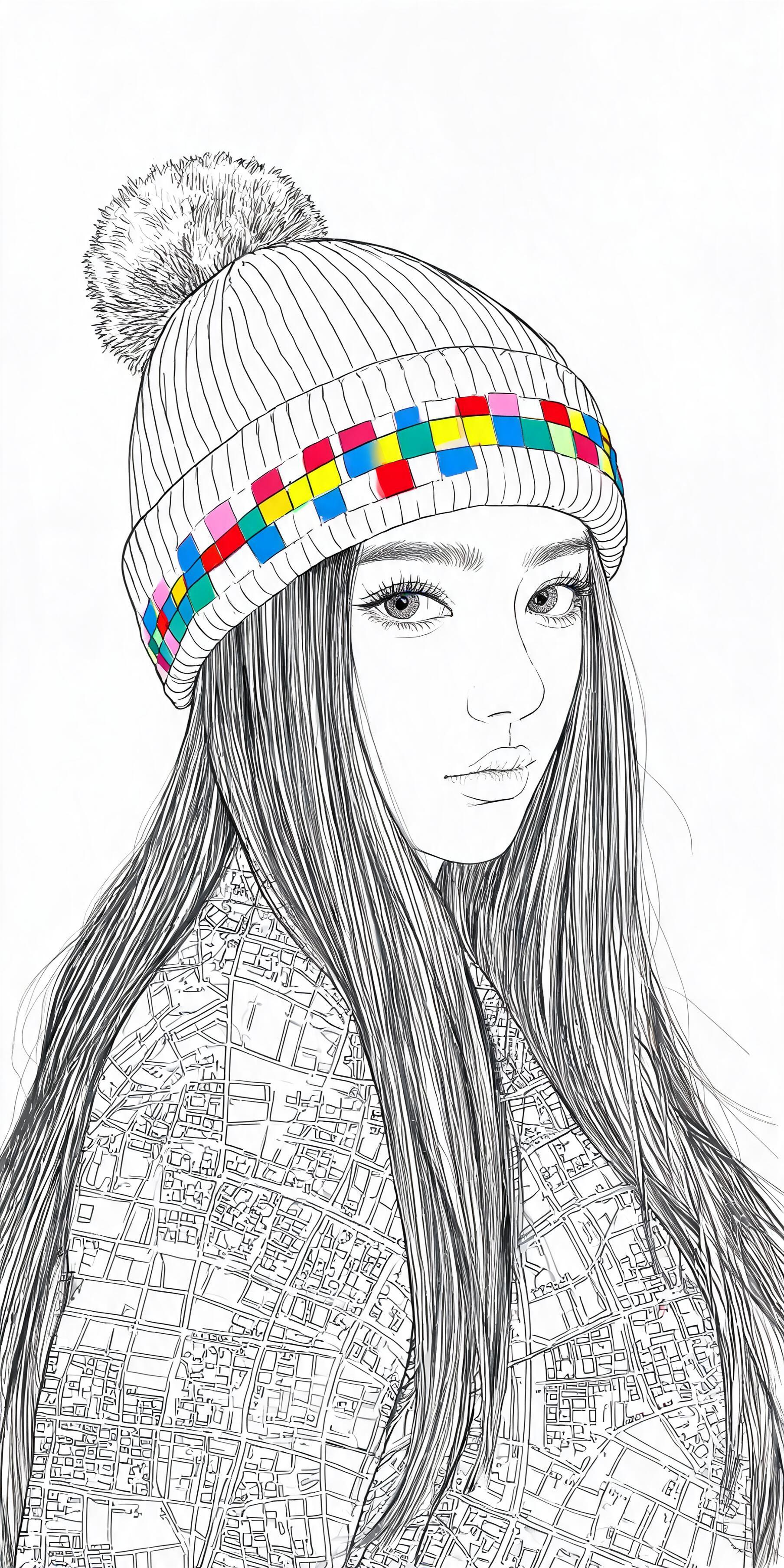 Line Art Coloring Page Beanie Girl preview image