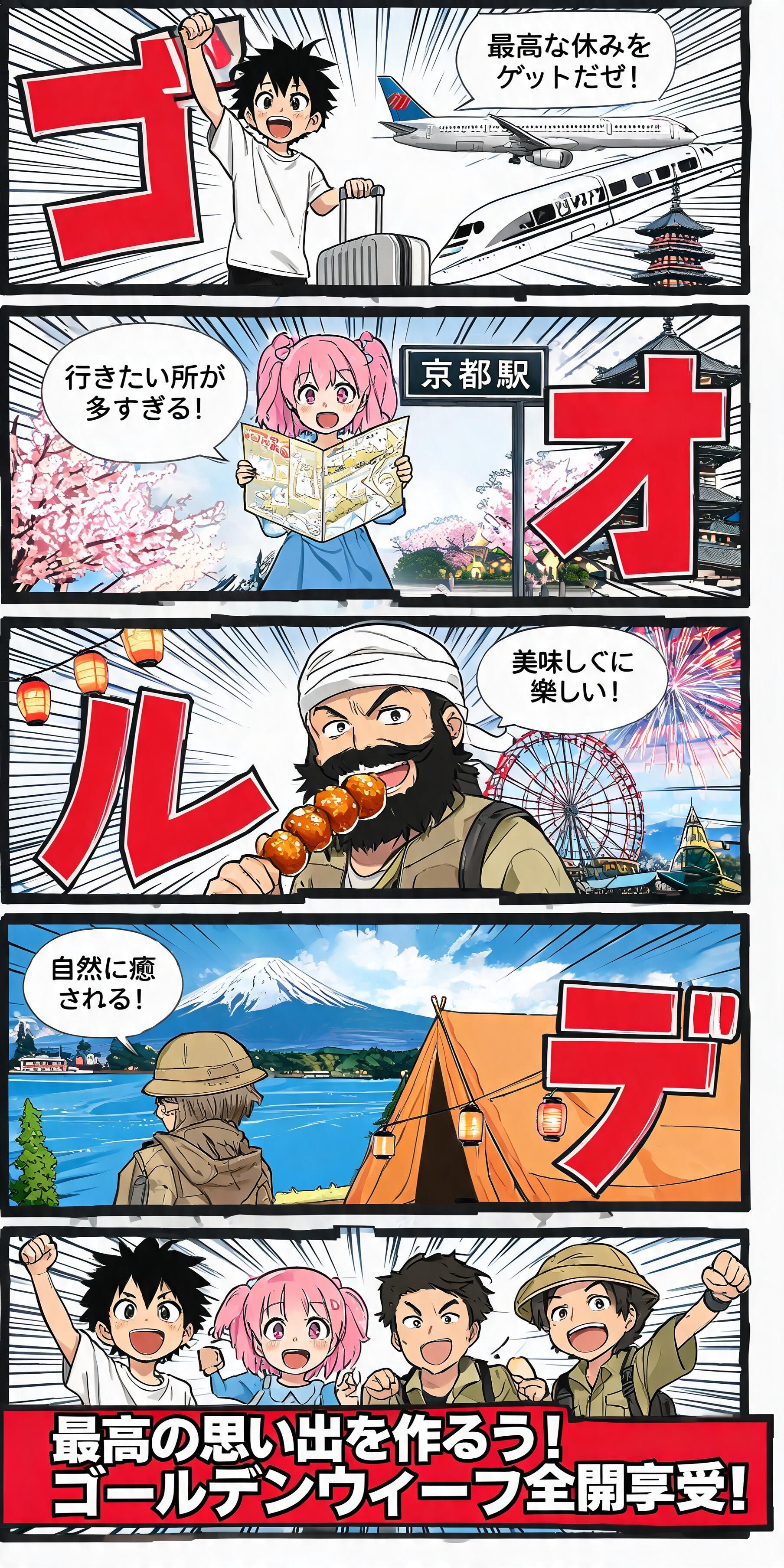 漫画风黄金周旅行条漫 生成预览图