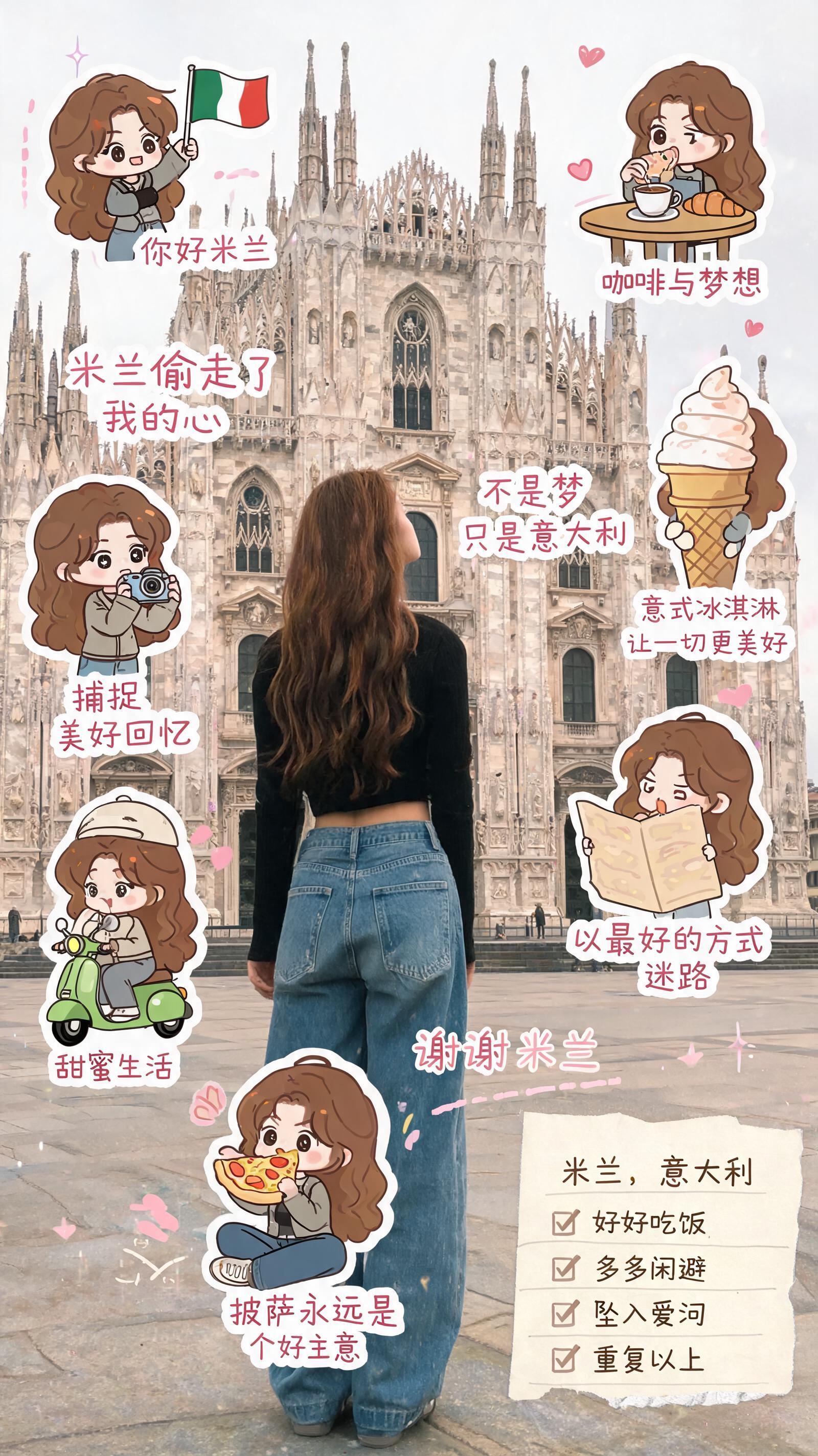 Milan Chibi Travel Sticker Collage preview image