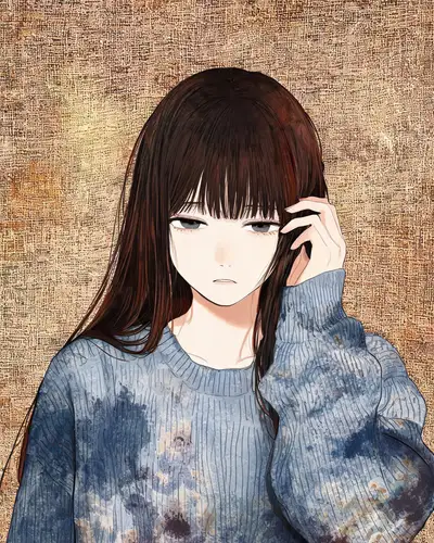 动漫少女复古麻布质感人像