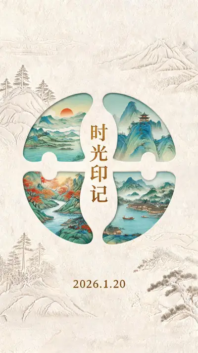 水墨山水时光印记海报