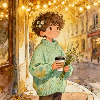 梦幻水彩风男孩插画