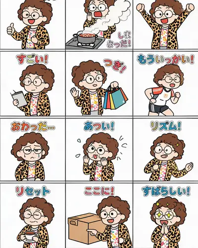 日系大妈角色表情包贴纸组