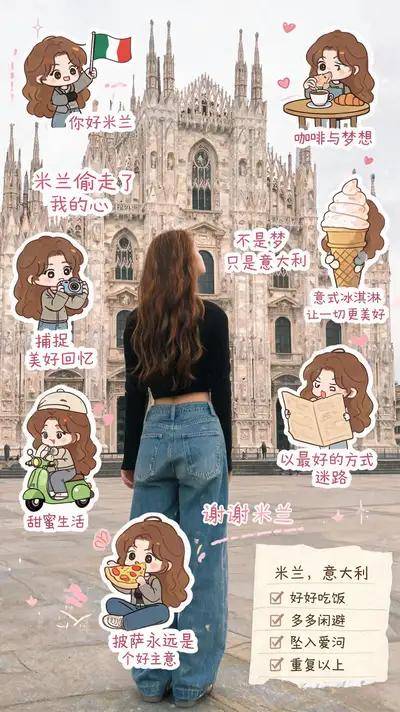 米兰卡通贴纸旅行拼贴图