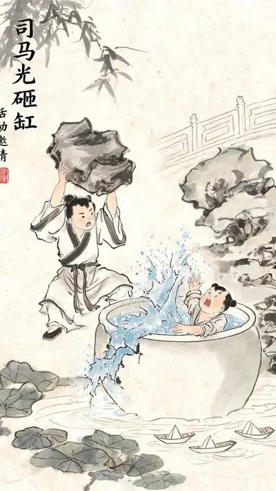 司马光砸缸水墨活动邀请海报