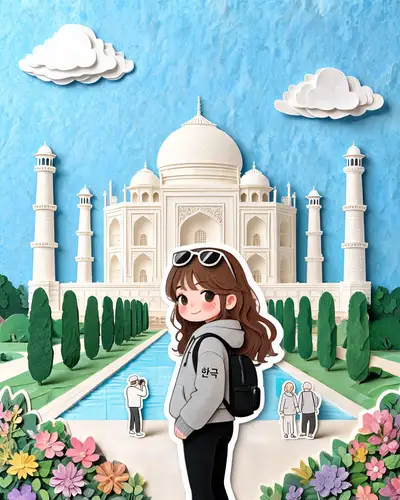 泰姬陵纸雕风格旅行插画