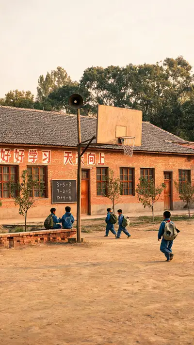 复古乡村校园操场纪实摄影