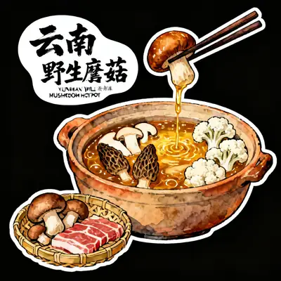 云南菌菇火锅贴纸插画