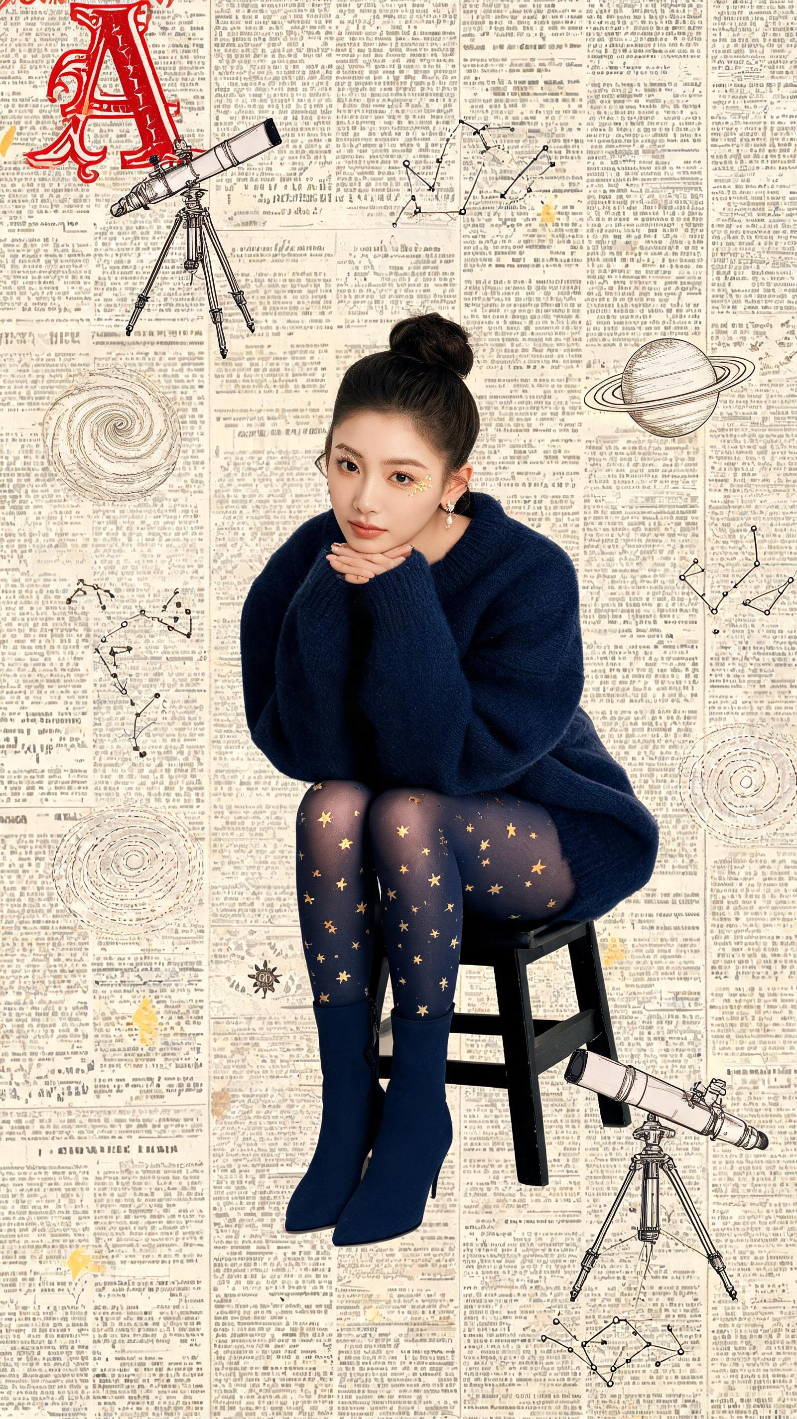 Vintage Newspaper Celestial Collage Portrait preview image